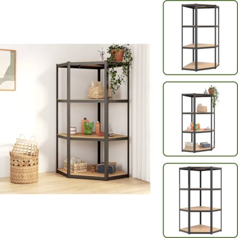 The Living Store Mensola Angolare 4 Ripiani Antracite Acciaio Legno Multistrato - Scaffale