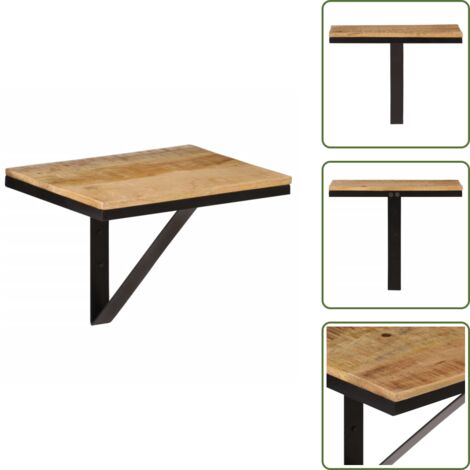 The Living Store Mensola da Parete 40x30x32 cm in Legno Massello Mango e Ferro - Scaffale a muro