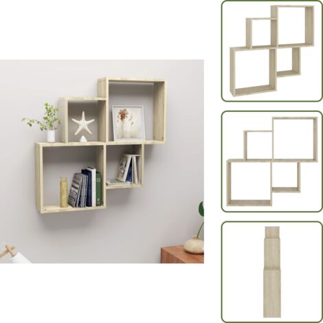The Living Store Mensola Muro Cubo Rovere Sonoma 80x15x78,5cm Legno Multistrato - Scaffale sospeso