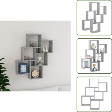 The Living Store Mensola Parete Cubo Grigio Cemento 78x15x93cm Legno Multistrato - Scaffale a muro