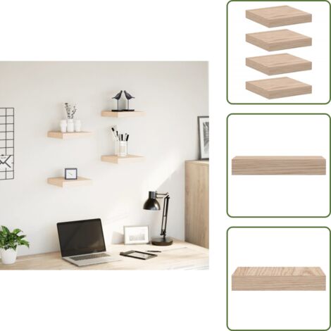 The Living Store Mensola Pensili 4 pz 23x23,5x4 cm in Truciolato - Scaffale sospeso