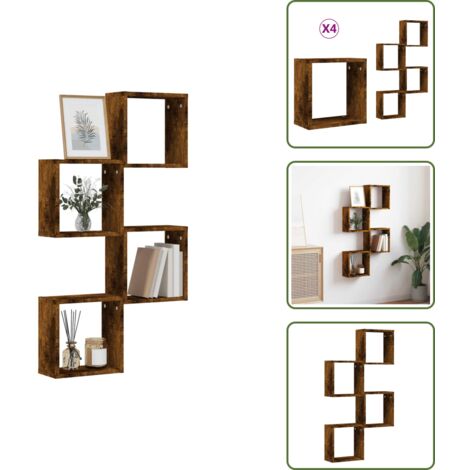 The Living Store Mensole a Cubo 4 pz Rovere Fumo 30x15x30 cm - Scaffale a parete