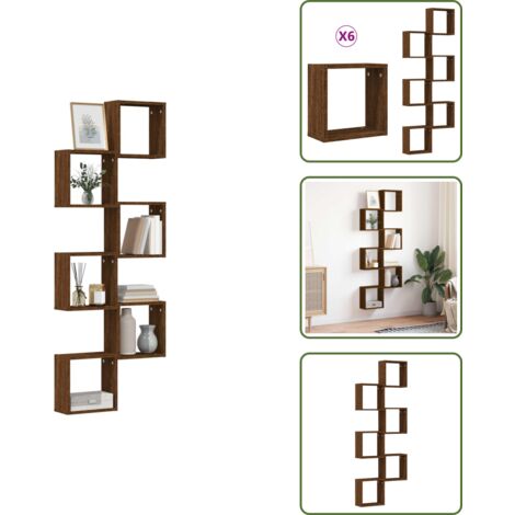 The Living Store Mensole a Cubo 6 pz Rovere Marrone 30x15x30 cm - Scaffale a parete