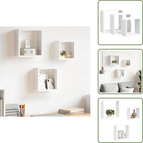The Living Store Mensole a Cubo da Parete 3 pz Bianche in MDF - Scaffali a cubo