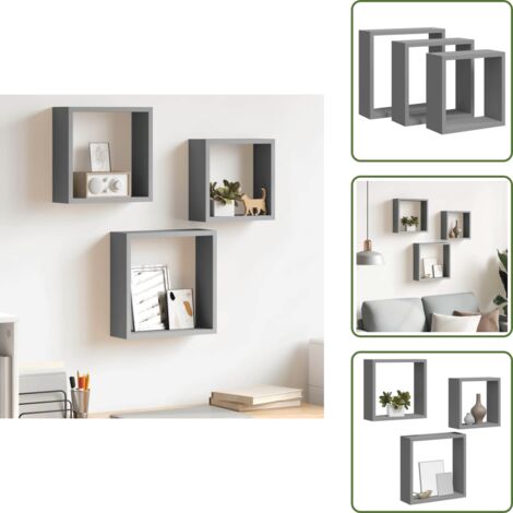 The Living Store Mensole a Cubo da Parete 3 pz Grigie in MDF - Scaffali a cubo