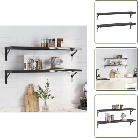 The Living Store Mensole a Muro 2 pz 100x23,5 cm Nero in Acciaio Inossidabile - Scaffale a muro