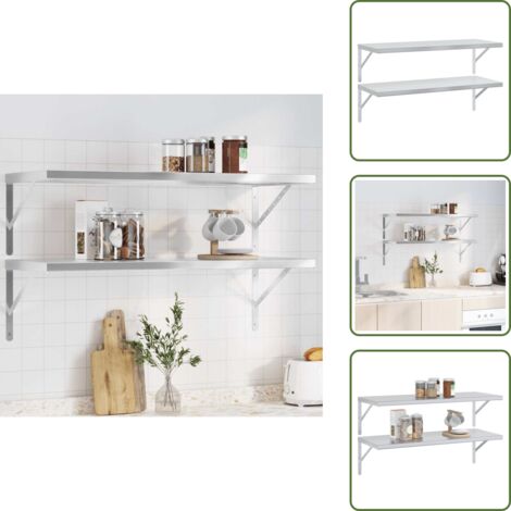 The Living Store Mensole a Muro 2 pz 100x40 cm Argento in Acciaio Inossidabile - Scaffale a muro