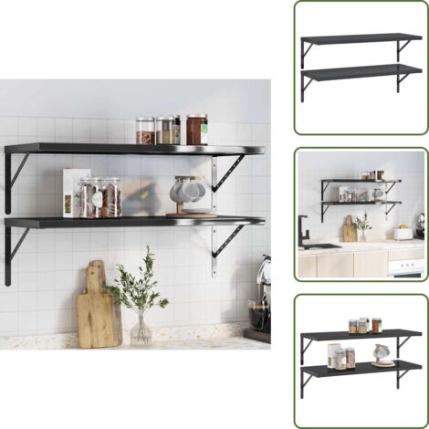 The Living Store Mensole a Muro 2 pz 100x40 cm Nero in Acciaio Inossidabile - Scaffale a muro