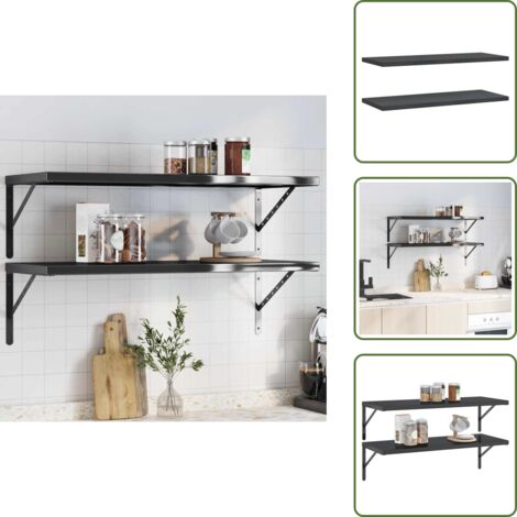 The Living Store Mensole a Muro 2 pz 100x40x3 cm Nero in Acciaio Inossidabile - Scaffale a parete