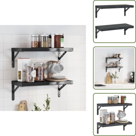 The Living Store Mensole a Muro 2 pz 50x23,5 cm Nero in Acciaio Inossidabile - Scaffale a muro