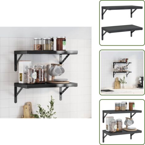 The Living Store Mensole a Muro 2 pz 50x30 cm Nero in Acciaio Inossidabile - Scaffale a muro