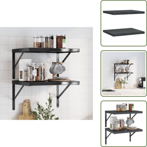 The Living Store Mensole a Muro 2 pz 50x40x3 cm Nero in Acciaio Inossidabile - Scaffale a parete