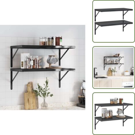 The Living Store Mensole a Muro 2 pz 75x40 cm Nero in Acciaio Inossidabile - Scaffale a muro