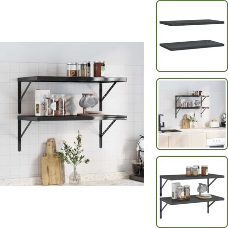 The Living Store Mensole a Muro 2 pz 75x40x3 cm Nero in Acciaio Inossidabile - Scaffale a parete