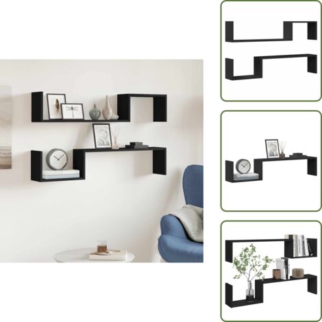 The Living Store Mensole a Muro 2 pz Nere 100x15x20 cm in Legno Multistrato - Mensola in legno