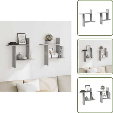 The Living Store Mensole a Muro 2pz Grigio Cemento 50x12x50 cm in Truciolato - Scaffali a parete
