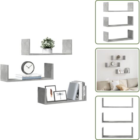 The Living Store Mensole a Muro 2pz Grigio Cemento 58x18x18 cm in Truciolato - Scaffali a parete