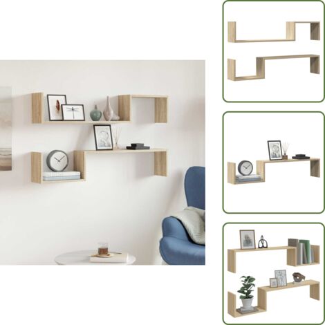 The Living Store Mensole a Muro 2pz Rovere Sonoma 100x15x20 cm Legno Multistrato - Mensola in legno