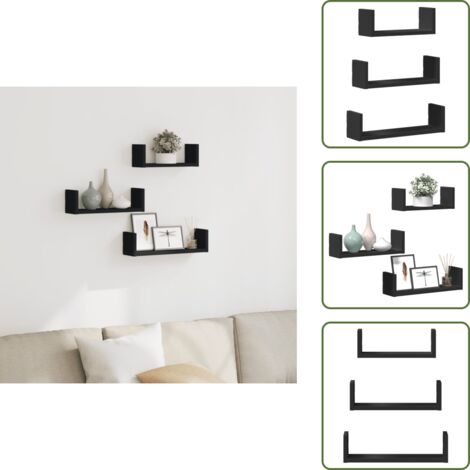 The Living Store Mensole a Muro 3 pz Nere in Truciolato - Scaffali a parete