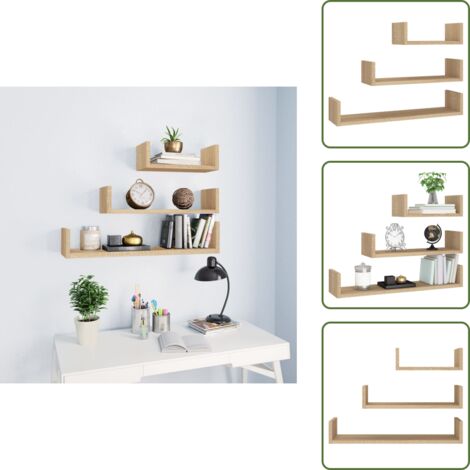 The Living Store Mensole a Muro 3 pz Rovere Sonoma in Legno Multistrato - Scaffali a muro