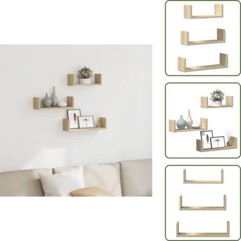The Living Store Mensole a Muro 3 pz Rovere Sonoma in Truciolato - Scaffali a parete