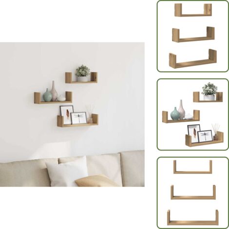 The Living Store Mensole a Muro 3pz Rovere Artigianale in Truciolato - Scaffali a parete