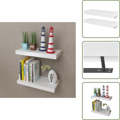 The Living Store Mensole a Muro Bianche 2 pz in MDF per Libri/DVD - Scaffale a muro