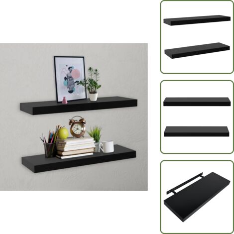 The Living Store Mensole a Muro Galleggianti 2 pz Nere 60x20x3,8 cm - Scaffali sospesi