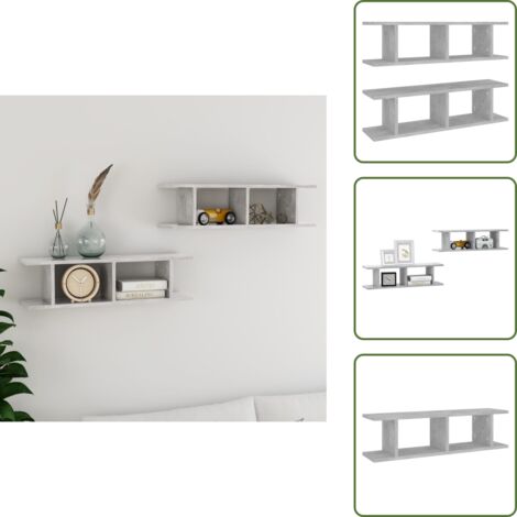 The Living Store Mensole a Parete 2 pz Grigio Cemento 75x18x20 cm in Multistrato - Mensola a muro