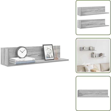 The Living Store Mensole a Parete 2pz Grigio Sonoma 75x16,5x16,5cm in Truciolato - Mensole in truciolato