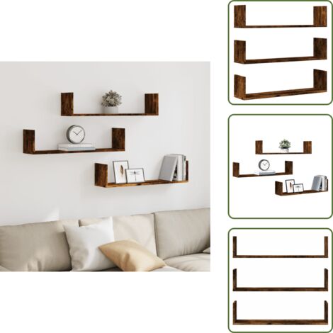 The Living Store Mensole a Parete 3pz Rovere Fumo 80x18x18 cm in Truciolato - Scaffali a parete