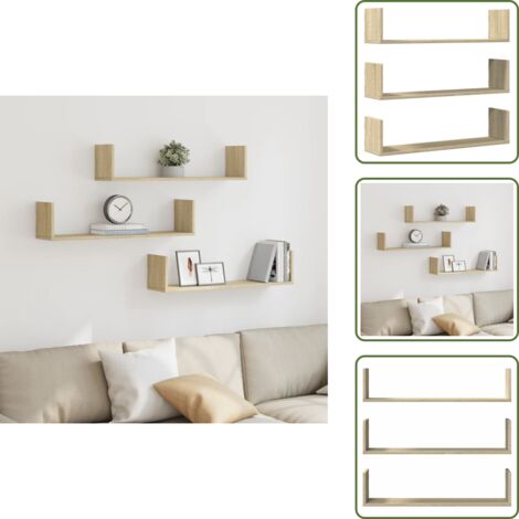 The Living Store Mensole a Parete 3pz Rovere Sonoma 80x18x18 cm in Truciolato - Scaffali a parete