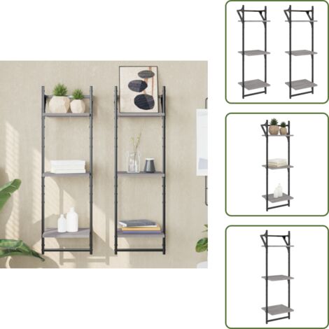 The Living Store Mensole a Parete con Aste 2pz Grigio Sonoma 30x25x100 cm - Scaffale a parete