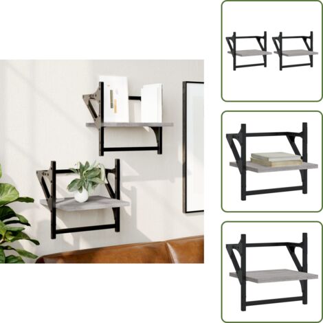 The Living Store Mensole a Parete con Aste 2pz Grigio Sonoma 30x25x30 cm - Scaffale a parete
