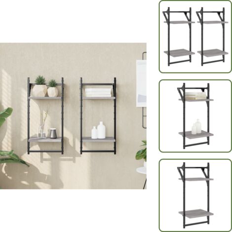 The Living Store Mensole a Parete con Aste 2pz Grigio Sonoma 30x25x65 cm - Scaffale a parete