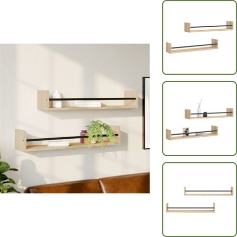 The Living Store Mensole a Parete con Aste 2pz Rovere Sonoma 80x16x14 cm - Mensole in legno