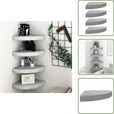 The Living Store Mensole Angolari 4 pz Grigio Cemento 35x35x3,8 cm in MDF - Scaffali per parete
