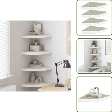 The Living Store Mensole Angolari 4 pz Rovere e Bianco 35x35x3,8 cm in MDF - Scaffali per parete