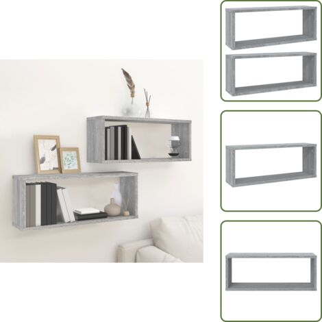 The Living Store Mensole Cubo Muro 2 pz Grigio Sonoma 60x15x23 cm in Multistrato - Mensole a cubo