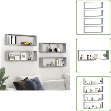The Living Store Mensole Cubo Muro 4 Grigio Sonoma 80x15x26,5 Legno Multistrato - Mensole a cubo
