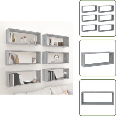 The Living Store Mensole Cubo Muro 6 pz Grigio Sonoma 60x15x23 cm in Multistrato - Mensole a cubo