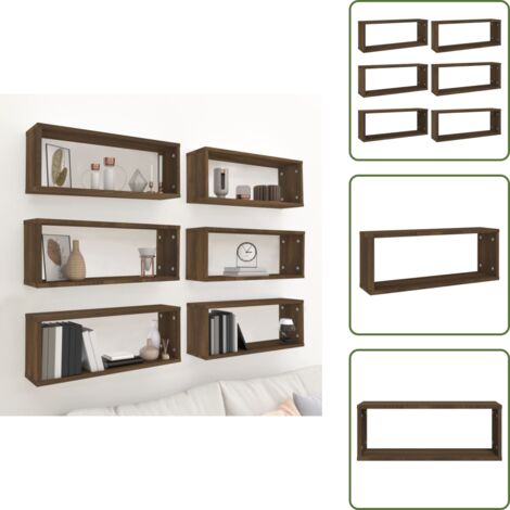The Living Store Mensole Cubo Muro 6pz Rovere Marrone 60x15x23 cm in Multistrato - Mensole a cubo