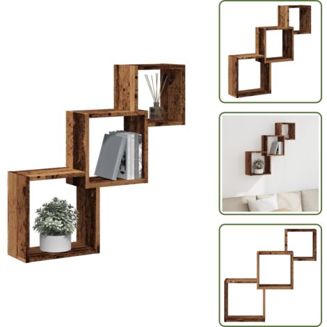 The Living Store Mensole Cubo Parete Legno Antico 68x15x68 cm Legno Multistrato - Scaffale da parete