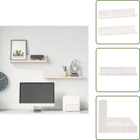 The Living Store Mensole da Parete 2 pz Bianco 50x11x9cm Legno Massello di Pino - Mensole in legno