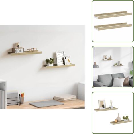 The Living Store Mensole da Parete 2 pz Bianco e Rovere Sonoma 40x9x3 cm - Scaffale a muro