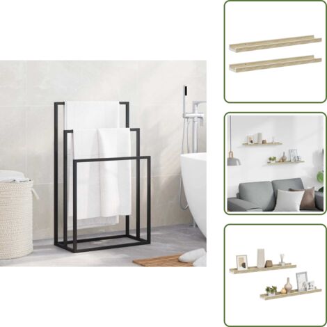 The Living Store Mensole da Parete 2 pz Bianco e Rovere Sonoma 60x9x3 cm - Scaffale a muro
