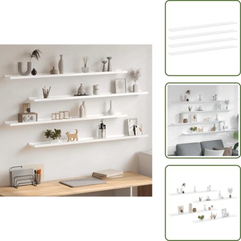 The Living Store Mensole da Parete 2 pz Bianco Lucido 115x9x3 cm - Scaffale a muro