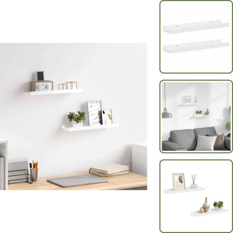 The Living Store Mensole da Parete 2 pz Bianco Lucido 40x9x3 cm - Scaffale a muro