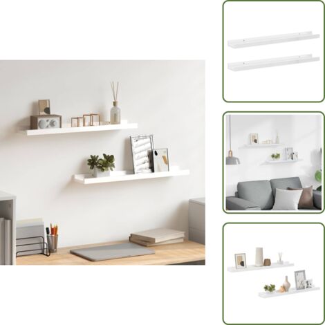 The Living Store Mensole da Parete 2 pz Bianco Lucido 60x9x3 cm - Scaffale a muro