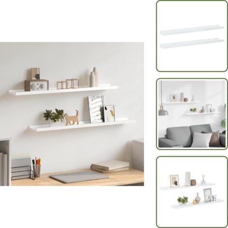 The Living Store Mensole da Parete 2 pz Bianco Lucido 80x9x3 cm - Scaffale a muro